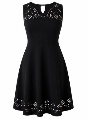 Romeo & Juliet Couture Black Laser Cut Fit & Flare Cocktail Dress Med Made USA